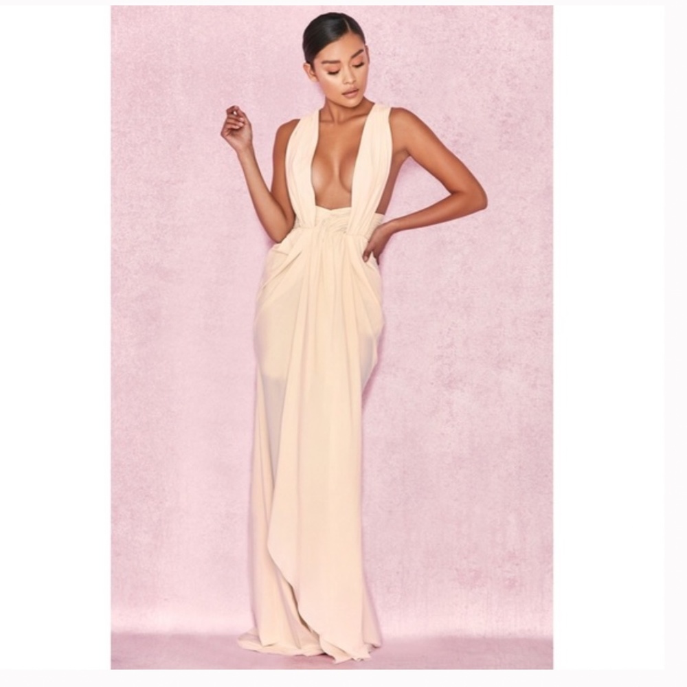 House of CB Cream Plunge Maxi Dress